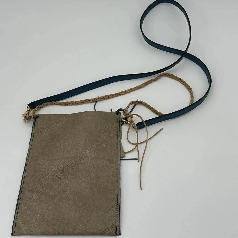 Echoes Handmade Raw Edge Leather Crossbody Bag Taupe Fringe Tassel Boho - Picture 6 of 9